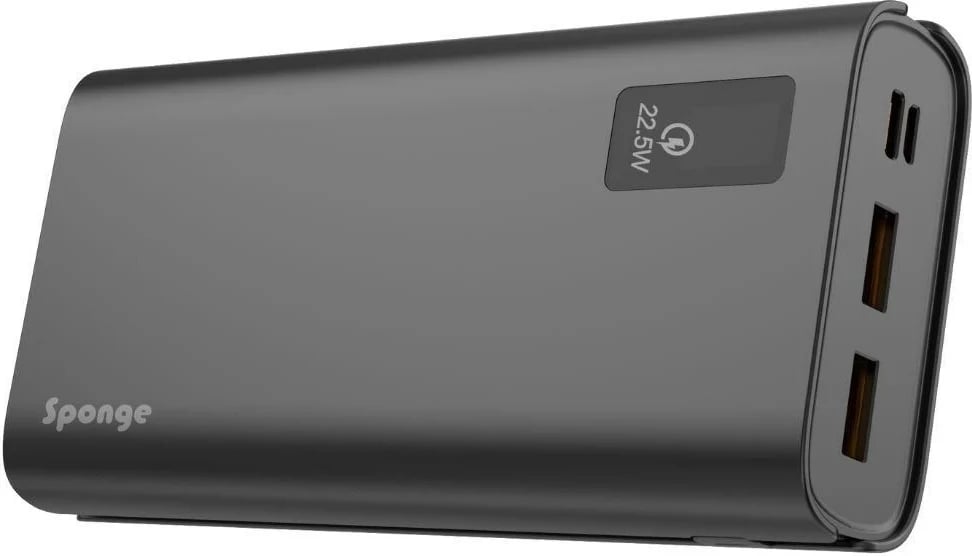 Power bank Sponge SE20000002B, 20.000 mAh, 1x USB-C PD 22.5W, 2x USB-A QC, e zezë