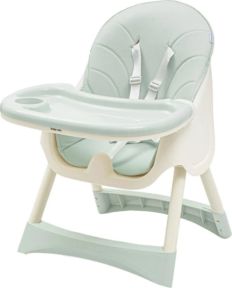 Karrige e lartë ushqimi, BABY MIX, Nora, tabaka e dyfishtë e rregullueshme, rrip sigurie 5-pikësh, deri 15 kg, jeshile e zbehtë