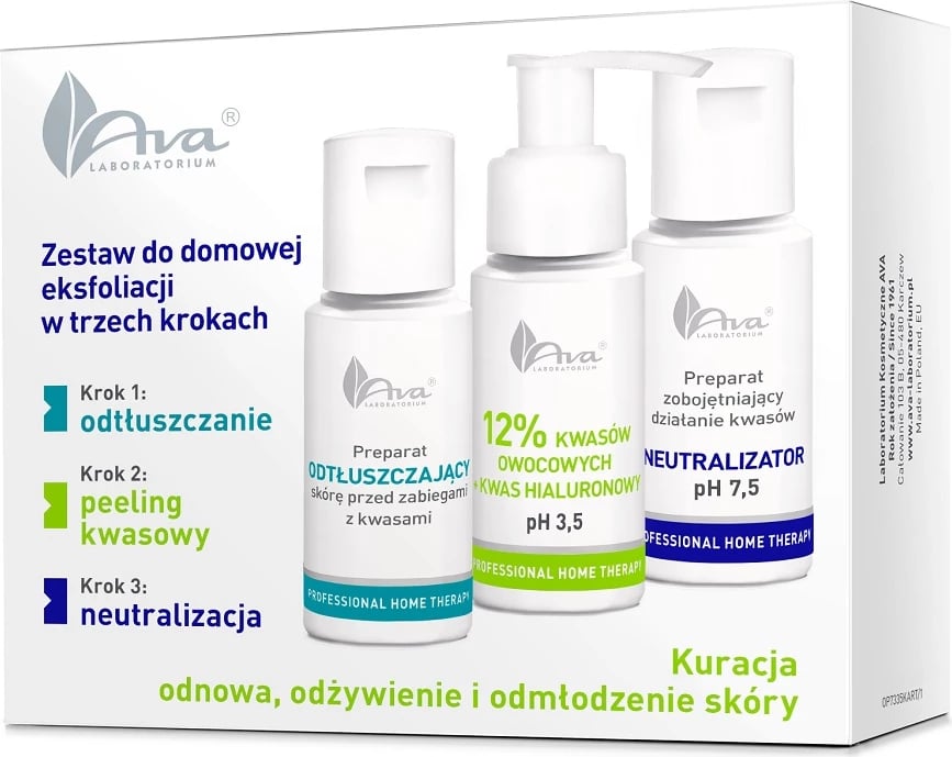 Set eksfolimi për fytyrë Ava Laboratorium 3 hapa për femra, 3 copë