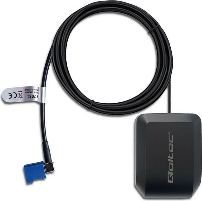 Antenë GPS/GLONASS mobile, Qoltec 57054, omnidireksionale, 28 dBi, 50 Ω, FAKRA, bazë magnetike, e zezë