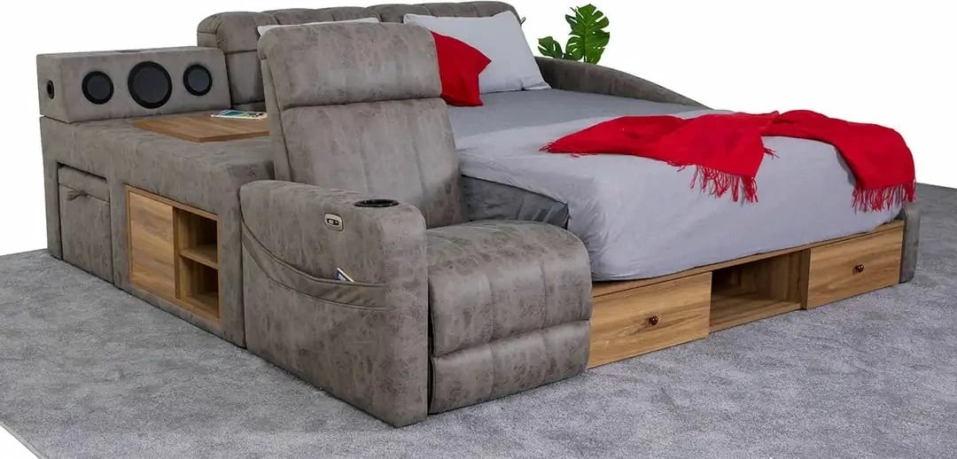 Krevat dopio me funksion masazhi, USB, audio, ngjyrë kafe, Skye Decor Whesley Smart