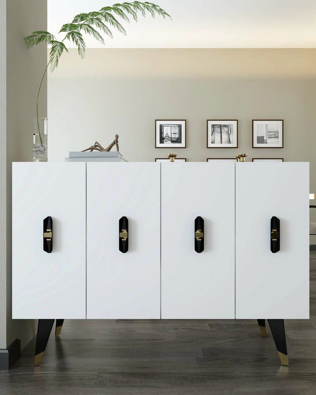 Konsol Skye Decor, 8170KM-32, e bardhë, e zezë, e artë