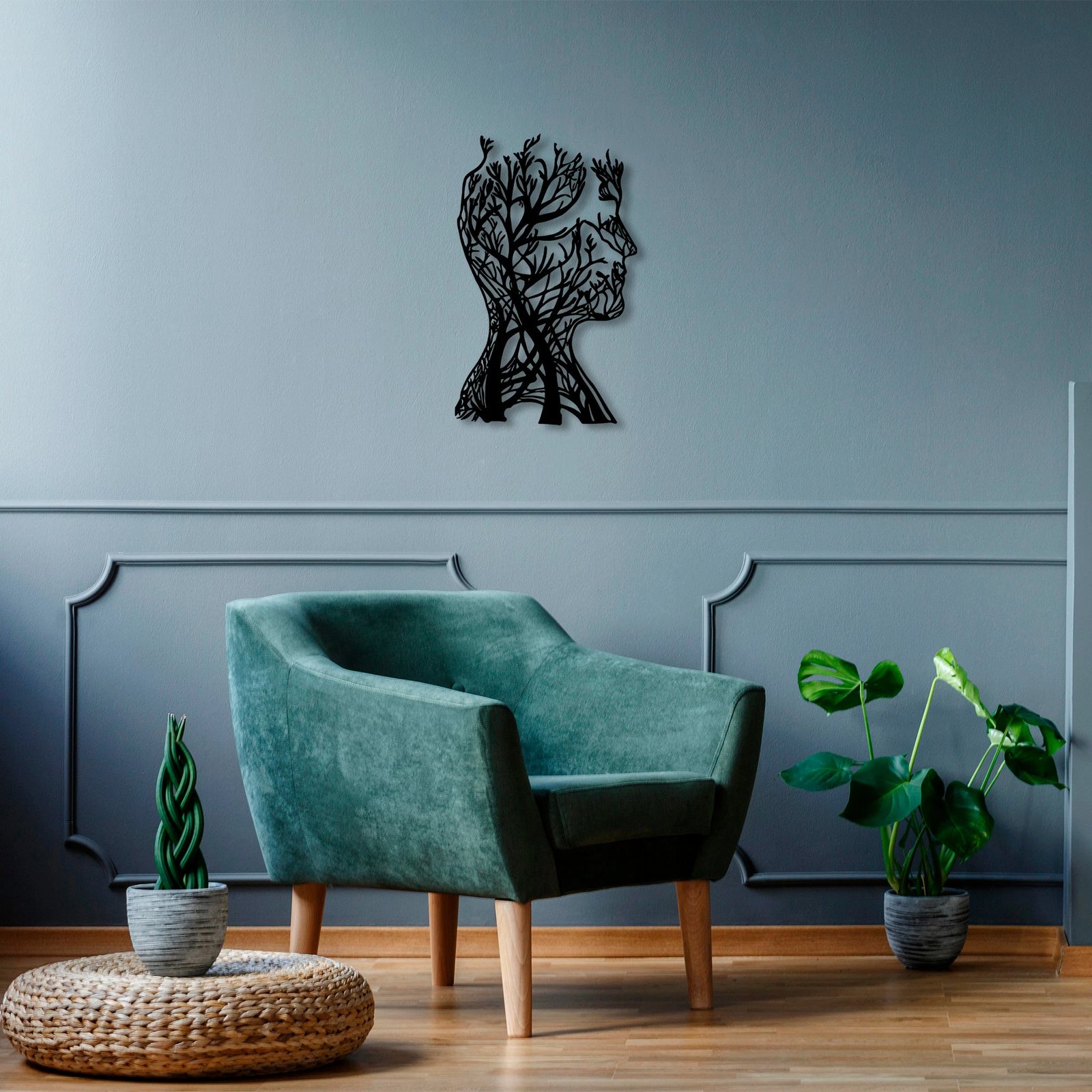 Aksesor dekorativ metalik për mur, Tree Man, Wallity, 27x43cm