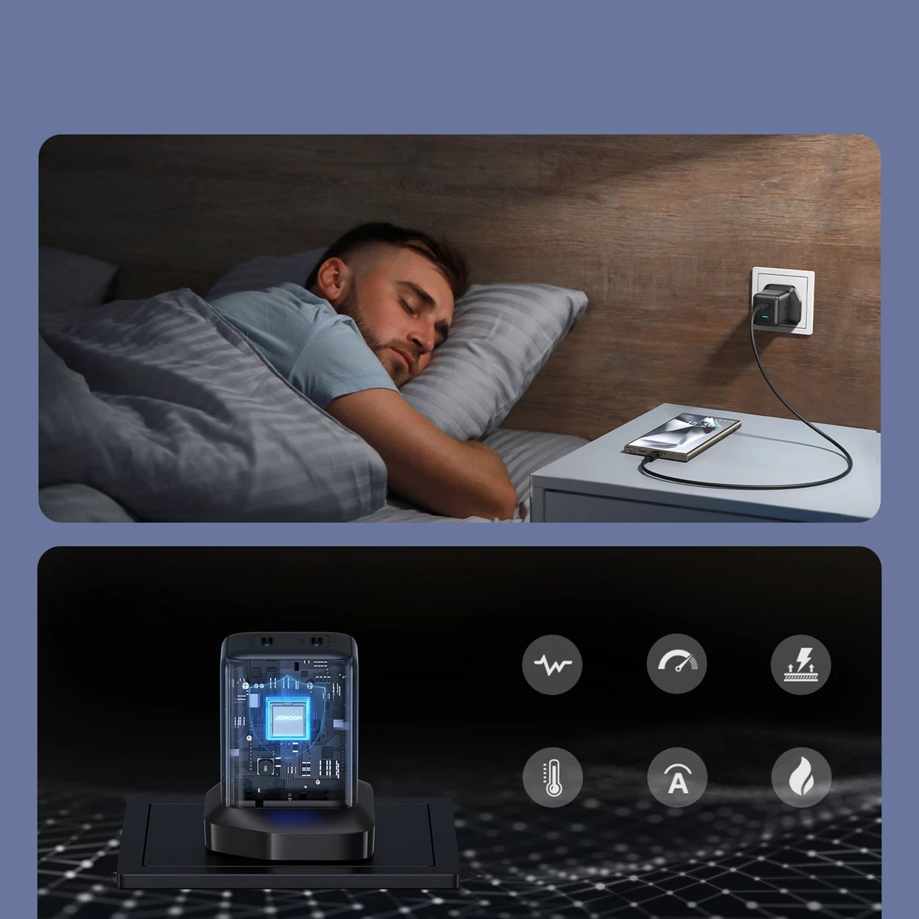 Karikues muri Joyroom JR-TCG17, 45W, 2x USB-C, pa kabllo, i zi, prizë UK