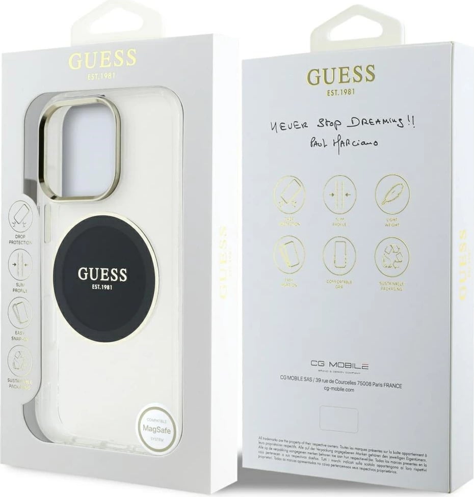 Mbështjellës Guess IML Metal Colored Circle Classic Logo MagSafe për iPhone 16 Pro, zi