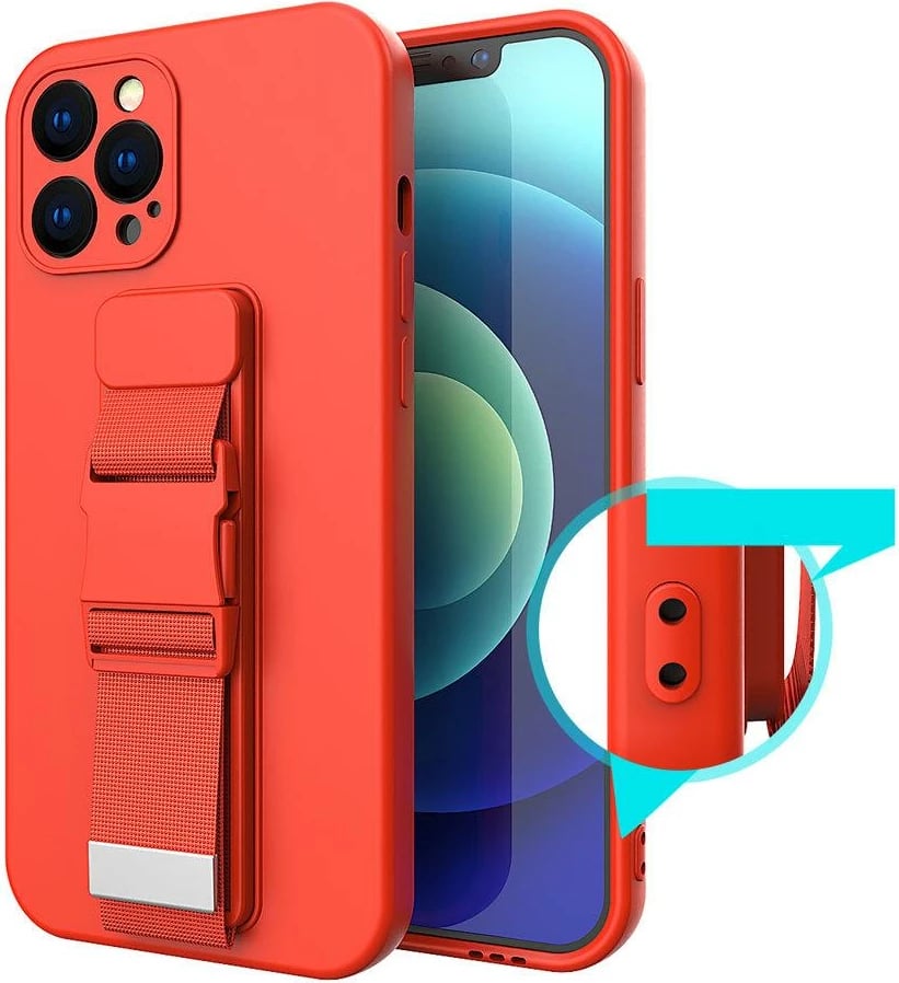 Mbështjellës Hurtel për iPhone 12 Pro me litar, e kuqe