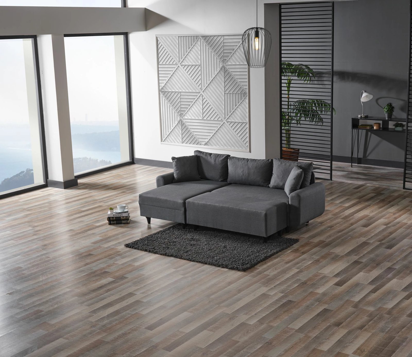 Kënd-sofë krevate Flavia, ngjyrë gri e errët