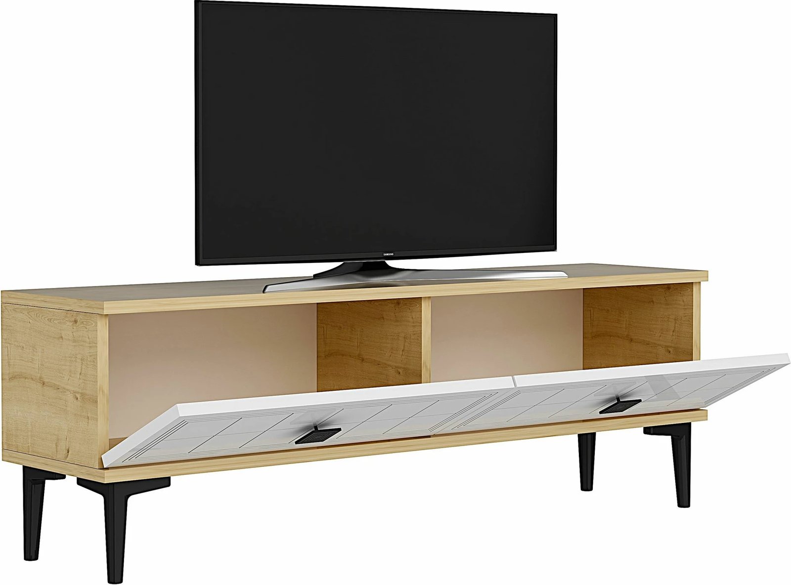 Komodë për TV Skye Decor, Yuka 120, ngjyrë lis safir, e bardhë