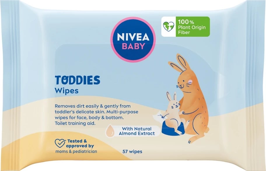 Peceta të lagura për fëmijë Nivea Baby Toddies Biodegradable, 57 copë Peceta të lagura për fëmijë Nivea Baby Toddies Biodegradable, 57 copë