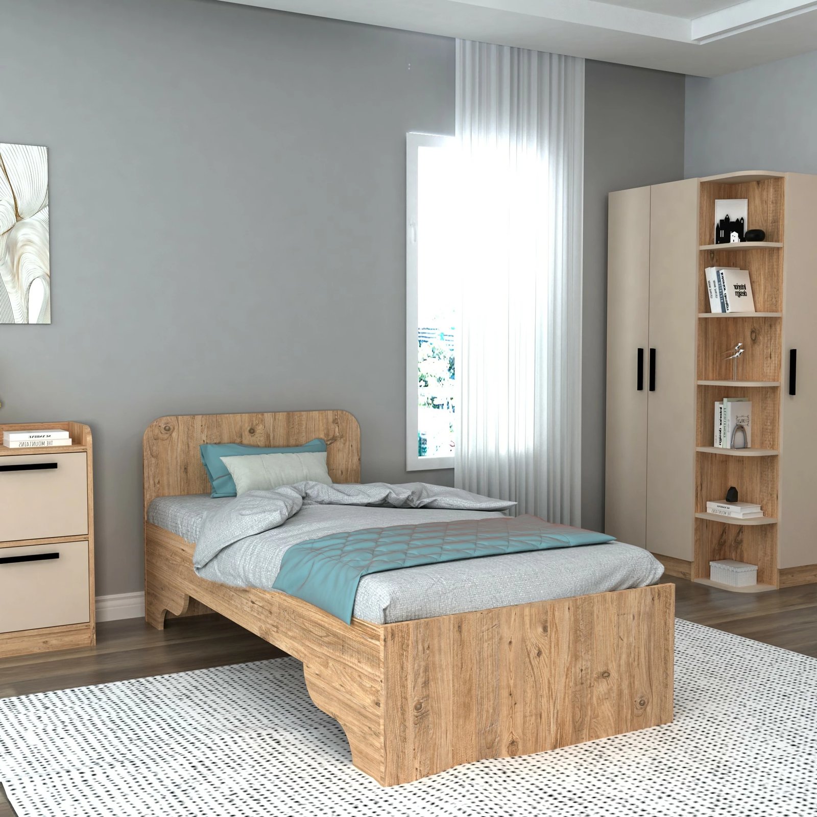 Kornizë krevati teke Hanah Home, ngjyrë lis Atlantik, bezhë