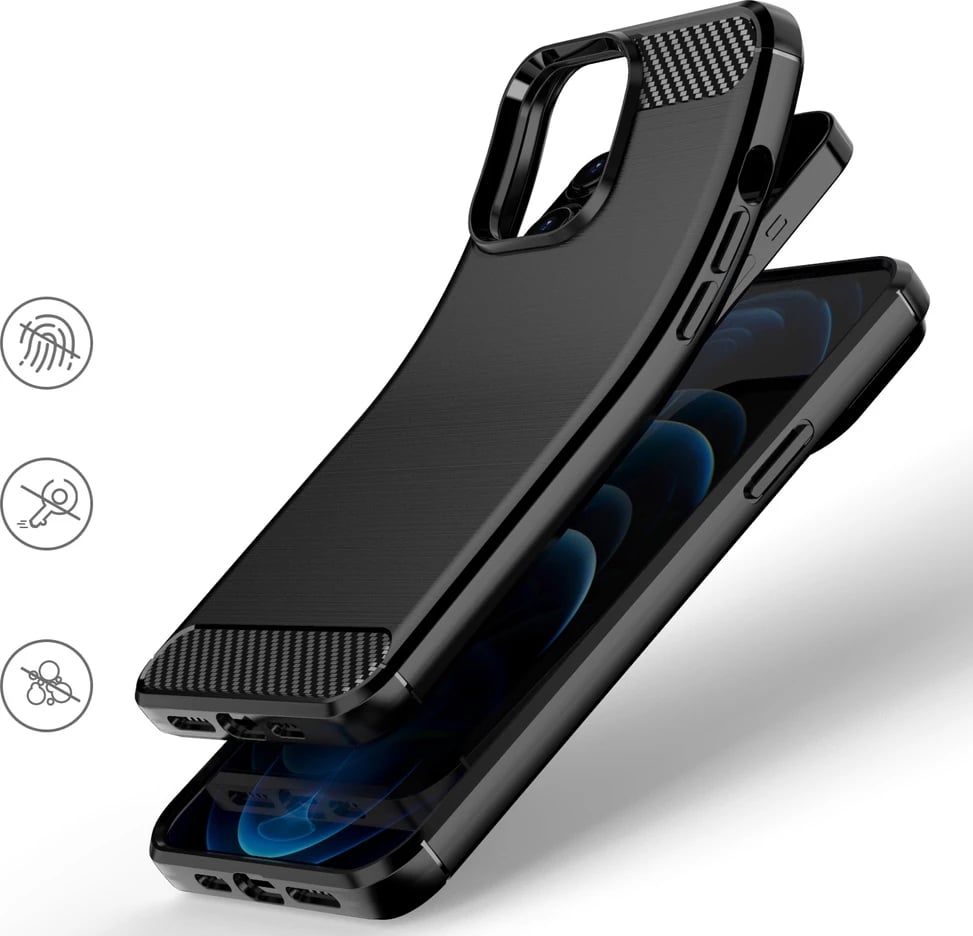Mbështjellës Hurtel Carbon Case për iPhone 13 Pro Max, TPU, i zi