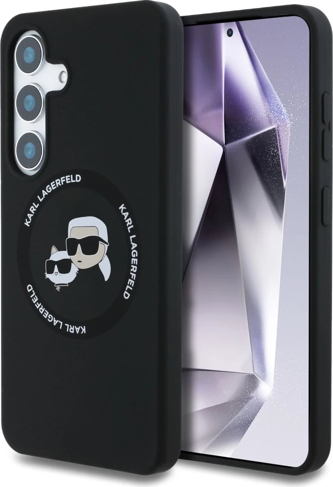 Mbështjellës Karl Lagerfeld Silicone Double Heads And Circle MagSafe për Samsung Galaxy S25 Plus, i zi