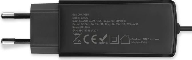 Karikues muri Qoltec 52420, 90W GaN, USB-C 3.1, i zi
