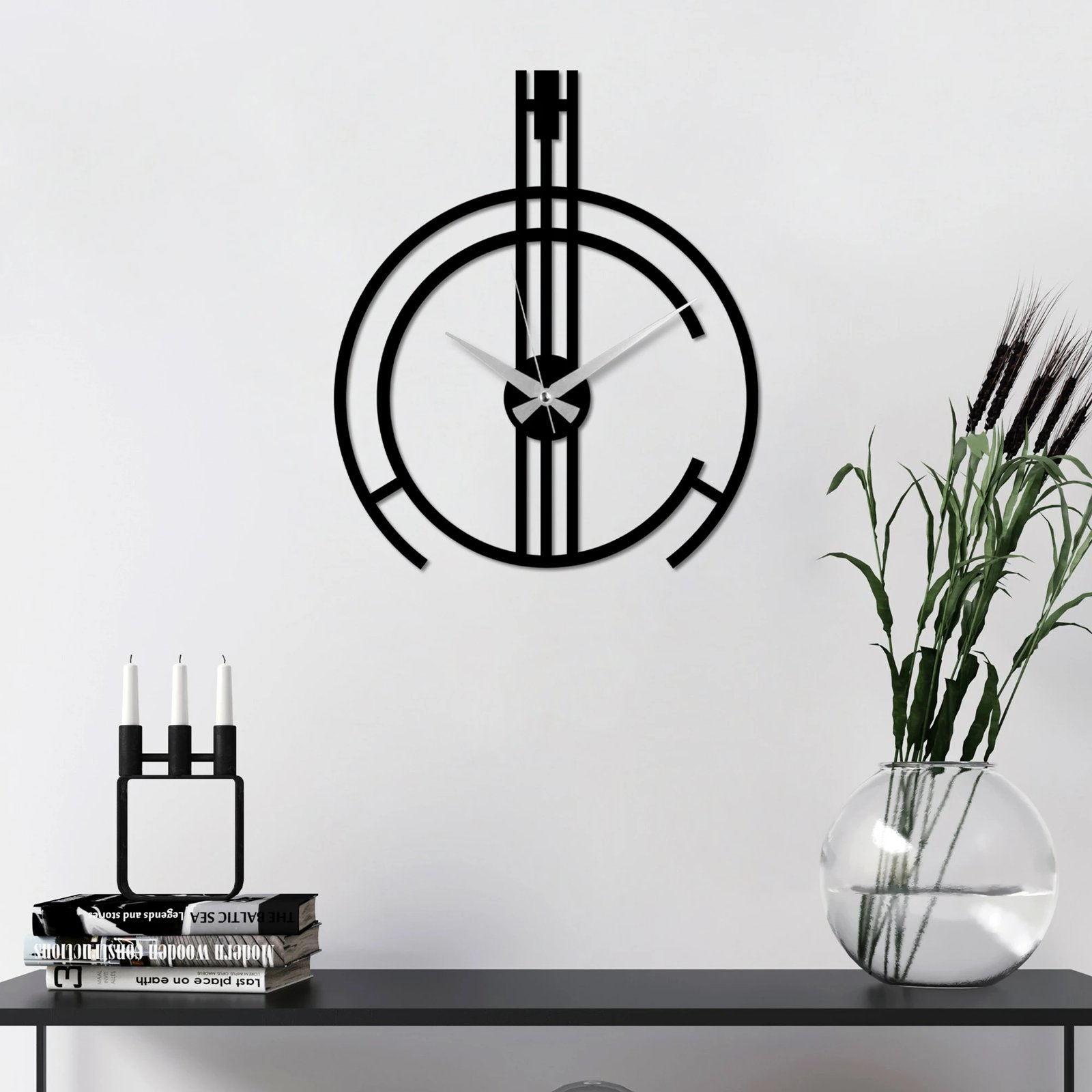 Orë muri dekorative metalike, dizajn modern, ngjyrë e zezë, 49x38cm