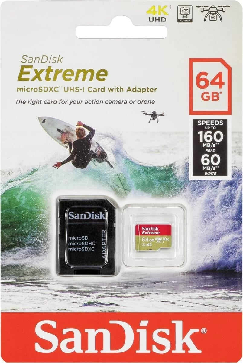 Kartë e memories SanDisk Extreme, 64GB & SD adapter 