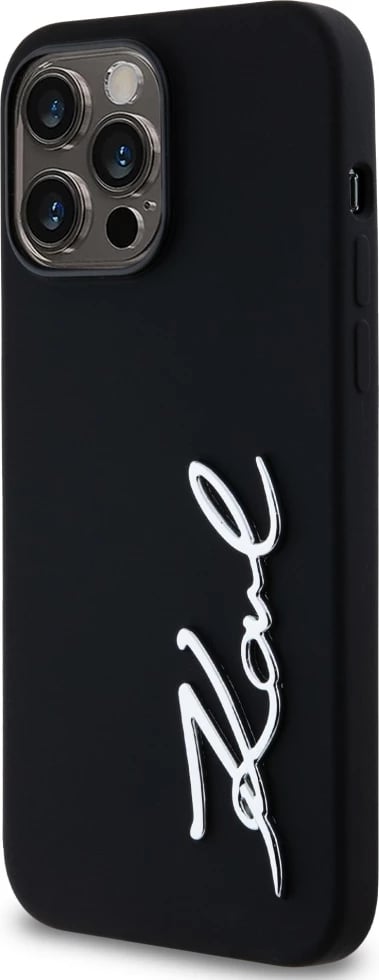 Mbështjellës Karl Lagerfeld Silicone Metal Script Logo për iPhone 14 Pro Max, i zi