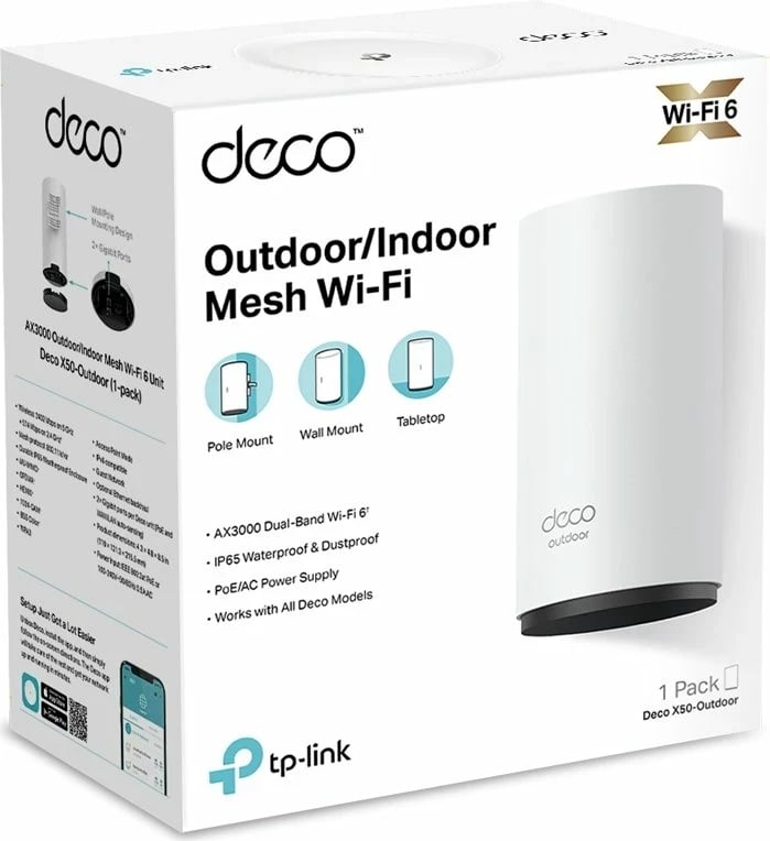 Sistem mesh TP-Link Deco X50-Outdoor, Wi-Fi 6, i bardhë