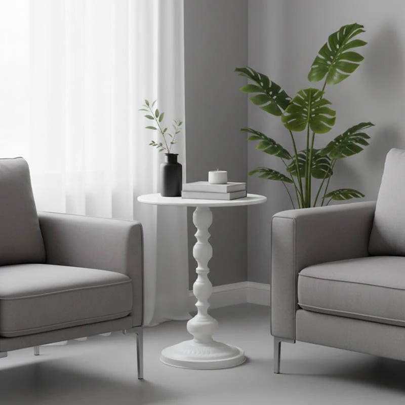 Tavolinë anësore metalike, ngjyrë krem, Anesor, D40x52cm