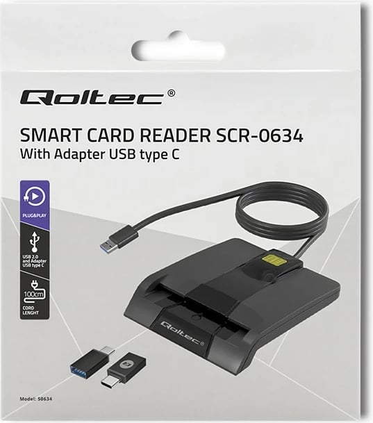 Lexues kartelash çipi Qoltec SCR-0634 me USB Type-C, i zi