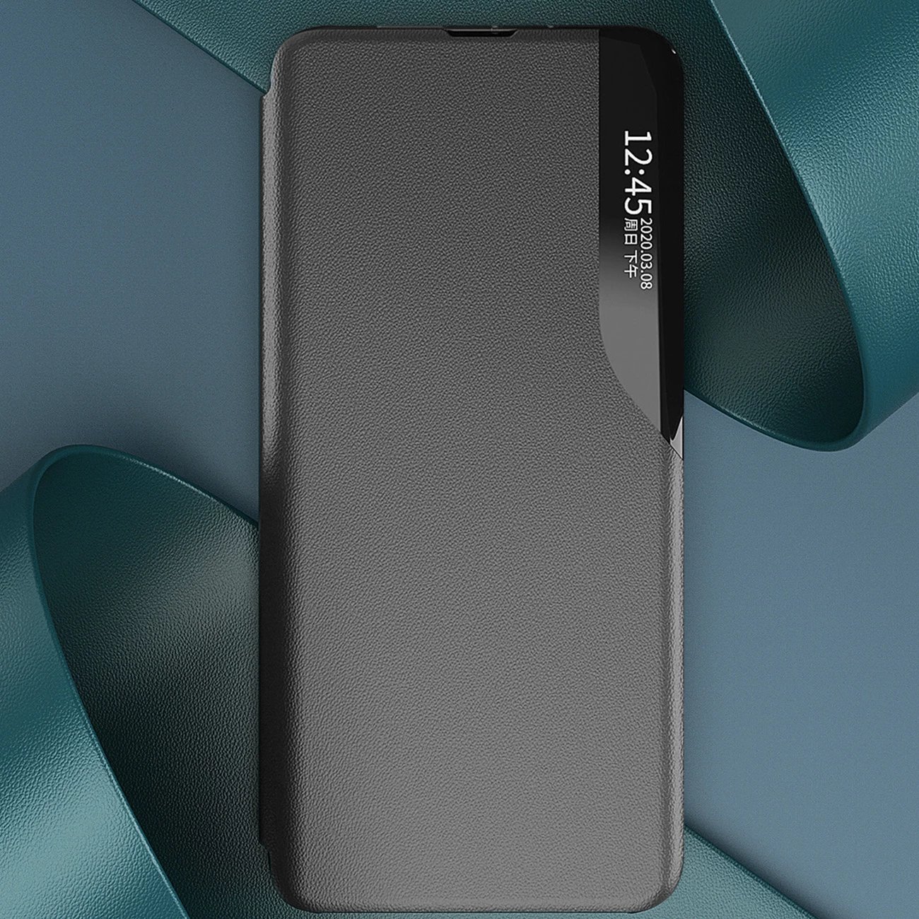 Mbështjellës Hurtel Eco Leather View Case për Xiaomi Redmi Note 12 Pro / Poco X5 Pro 5G, me qëndrim, i zi