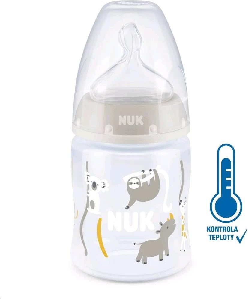 Biberon NUK First Choice Temperature Control 150 ml, 0-6m M, PP pa BPA, kontroll temperature, bezhë