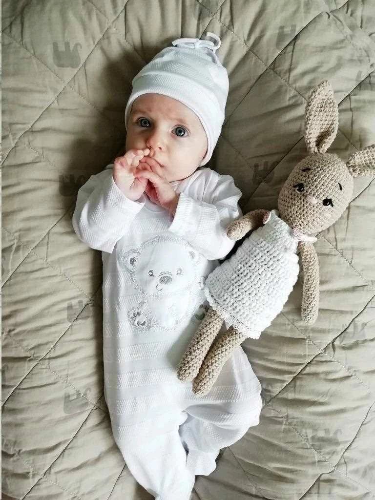 Set bebesh, New Baby, Sweet Bear, 100% pambuk, madhësia 62 (3-6m), e bardhë, set 4-copësh