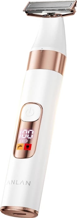 Trimmer trupi ANLAN 06-ATMQ42-02A 2 koka U/T, çelik inox 420J2, IPX6, bateri deri 90 min, USB-C, ekran LED, bllokim udhëtimi, e bardhë/rozë gold