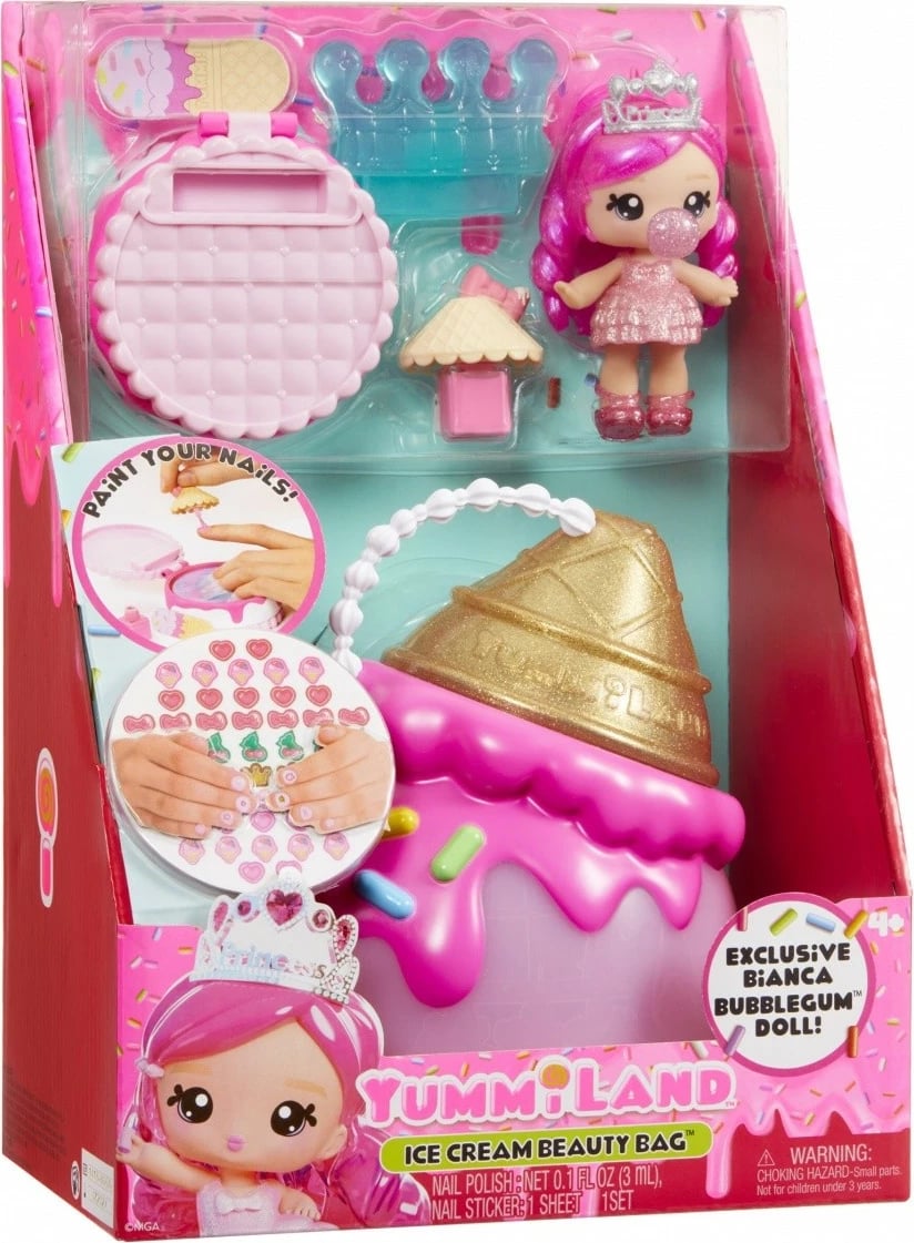 Set lodër, Yummiland 546740-EUC, Beauty Bag me kukull Bianca Bubblegum dhe lip gloss, komplet aksesorë thonjsh, Ice Cream