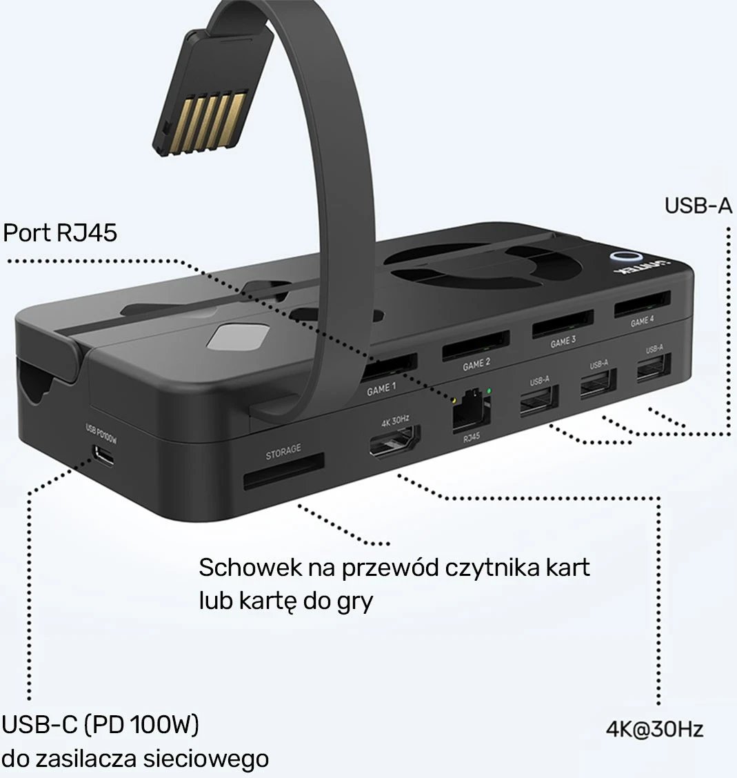 Stacioni i dokimit për Nintendo Switch Unitek, 100W 4K, i zi Stacioni i dokimit për Nintendo Switch Unitek, 100W 4K, i zi