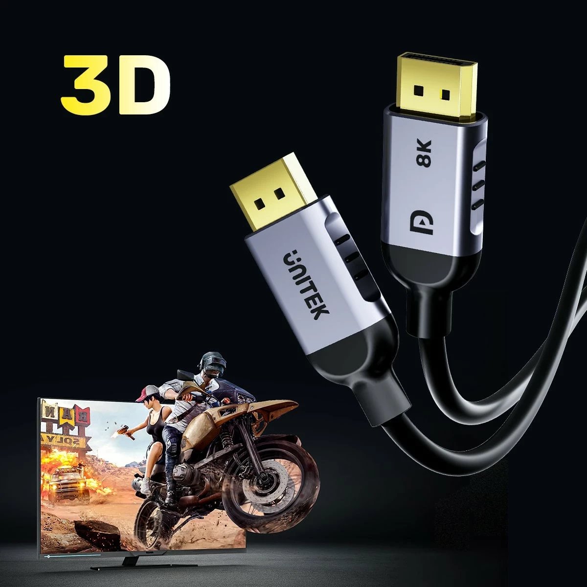 Kabel DisplayPort Unitek 1.4 8k 60hz, 4k 240hz, 2m, e zezë