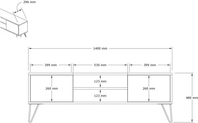 Komodë TV Hanah Home, Eva, ngjyrë arre dhe e bardhë, 140x50x30cm