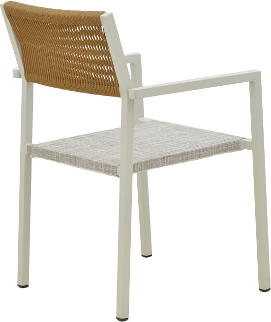 Set tavoline me dy karrige Savor-Kliton, alumin i bardhë dhe ratan natyral, 80x80x74cm