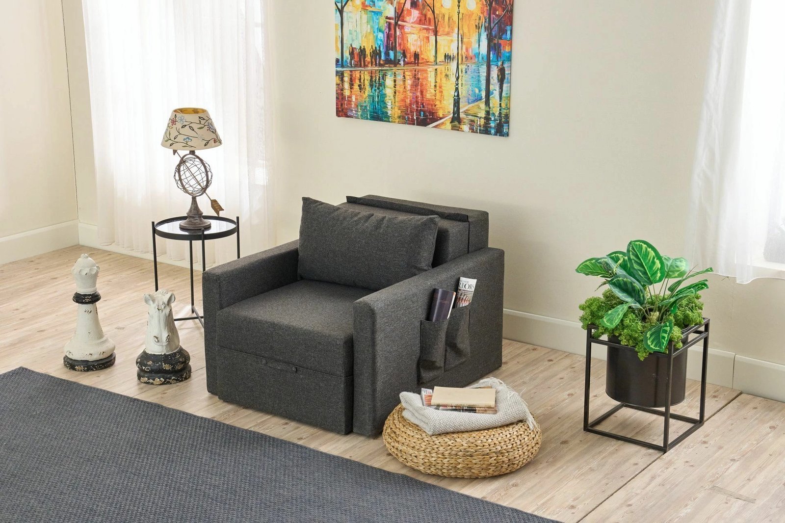 Krevati-karrige një vendi, ngjyrë antracit, Atelier del Sofa, Saros