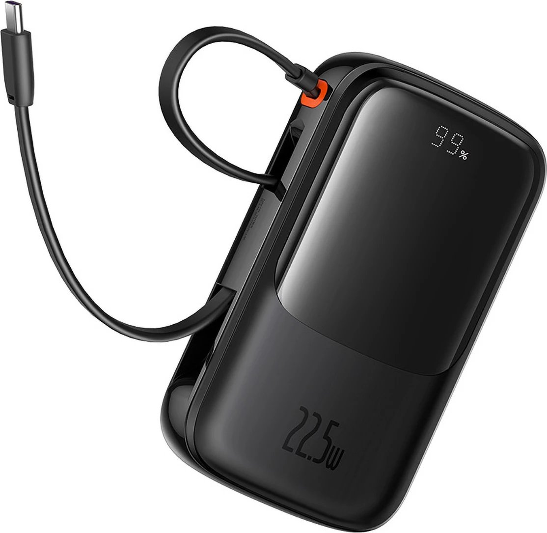 Powerbank Baseus QPow Pro+ 10000mAh, 22.5W, me kabllo USB-C të integruar dhe ekran, e zezë Powerbank Baseus QPow Pro+ 10000mAh, 22.5W, me kabllo USB-C të integruar dhe ekran, e zezë