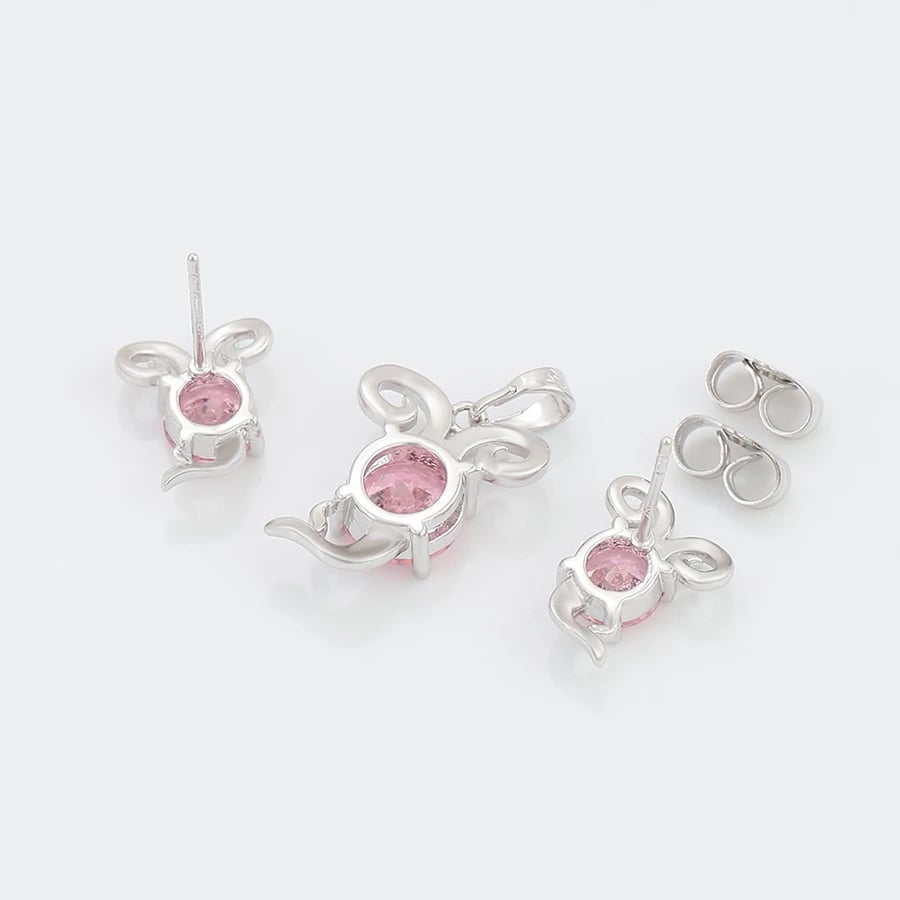 Set - vathë dhe varëse të flakëruara në argjend V2FAR, argjendtë/rozë