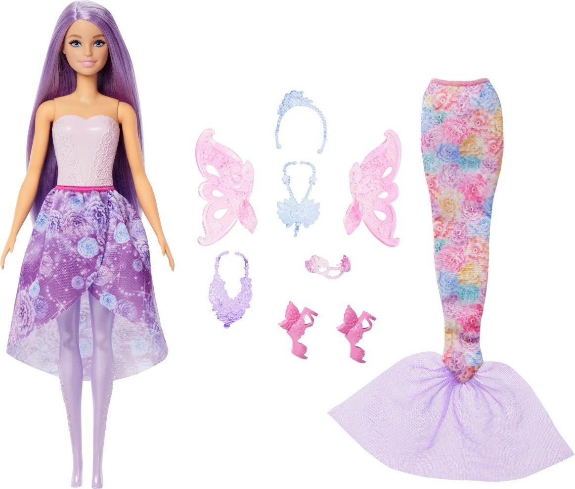 Kukull Barbie Mattel JCP74 me veshje zanash dhe sirene, set aksesorësh, për vajza