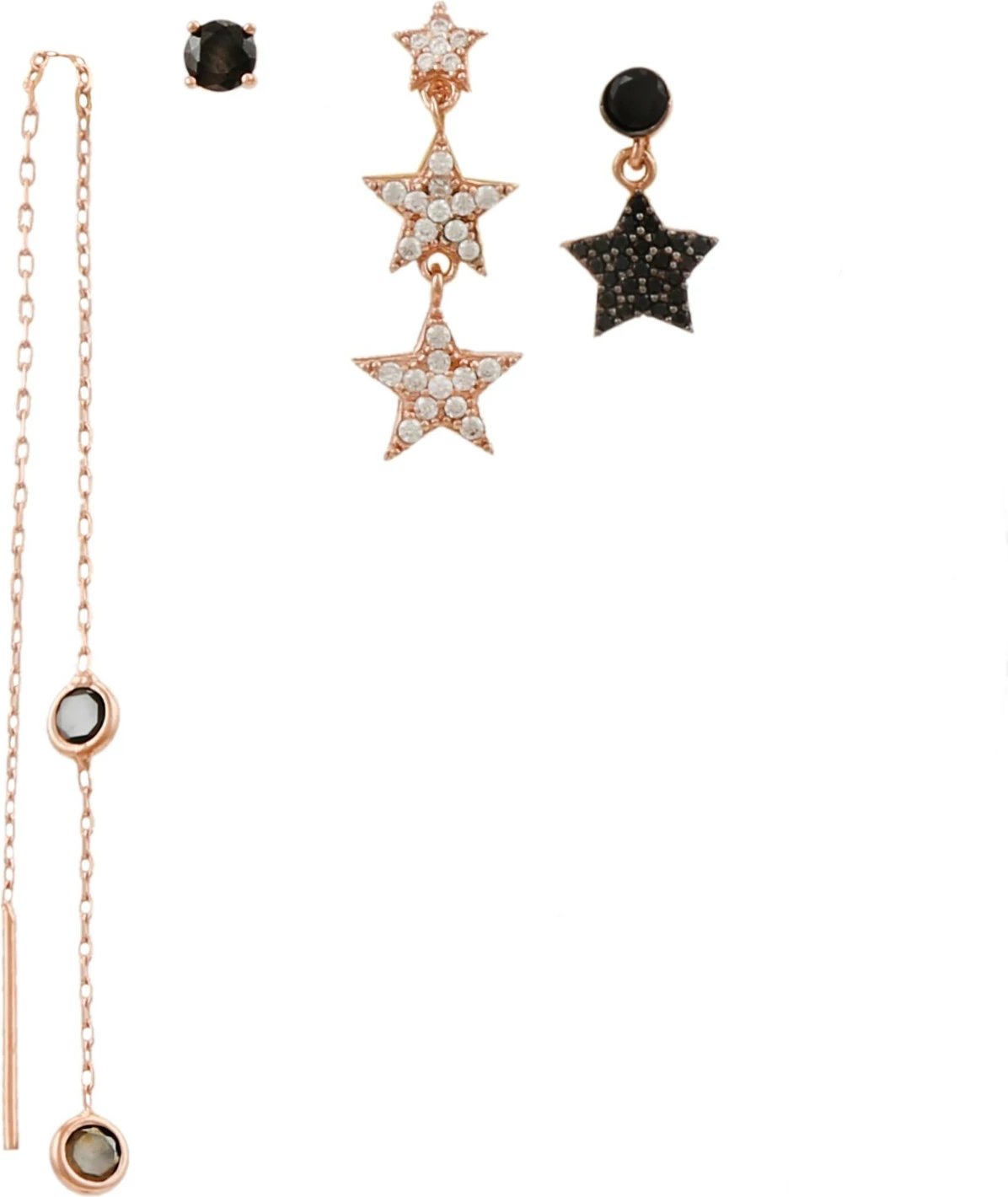 Set vathësh argjendi Jumeon, 11382SIYAH, rozë gold dhe e zezë, 3 copë