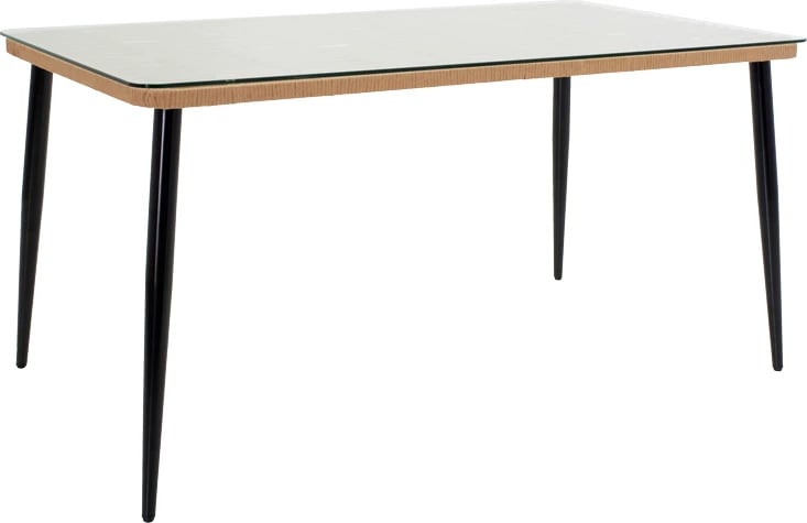 Tavolinë me karrige Naoki U, set prej 5 copë,, ratan pe, ngjyrë natyrale dhe metal i zi, 160x90x78cm