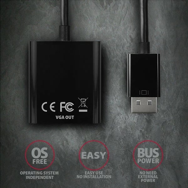 Adapter AXAGON RVD-VGN DisplayPort në VGA, FullHD, i zi