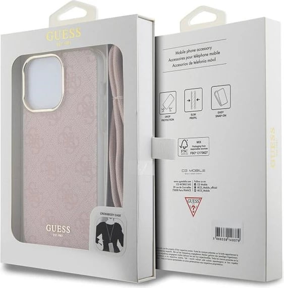 Mbështjellës Guess Crossbody Cord 4G Print për iPhone 15 Pro, Rozë Mbështjellës Guess Crossbody Cord 4G Print për iPhone 15 Pro, Rozë