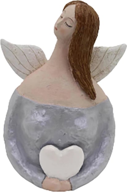 Dekorim Krishtlindjesh engjëll me krahë, ngjyrë gri-bezhë, 16x13x23cm