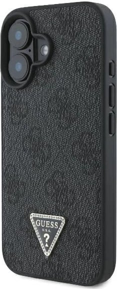 Mbështjellës Guess Crossbody 4G Metal Logo për iPhone 16, i zi, me rrip