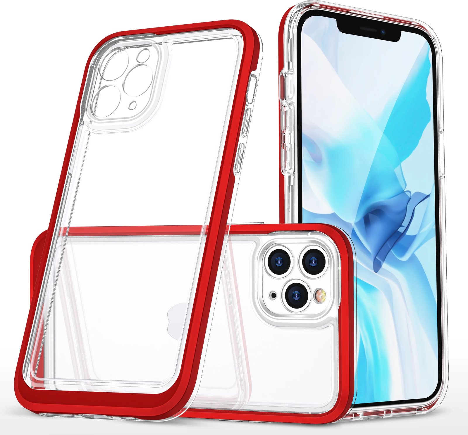 Mbështjellës Hurtel Hybrid Armor Clear 3in1 për iPhone 11 Pro Max, Transparent, Kuq