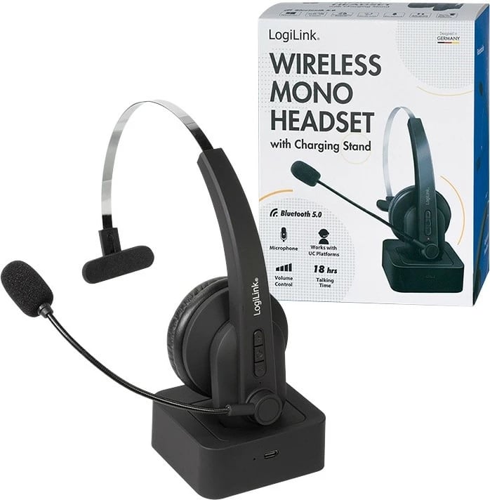 Kufje Bluetooth LogiLink BT0059 me mikrofon dhe stacion karikimi, e zezë Kufje Bluetooth LogiLink BT0059 me mikrofon dhe stacion karikimi, e zezë