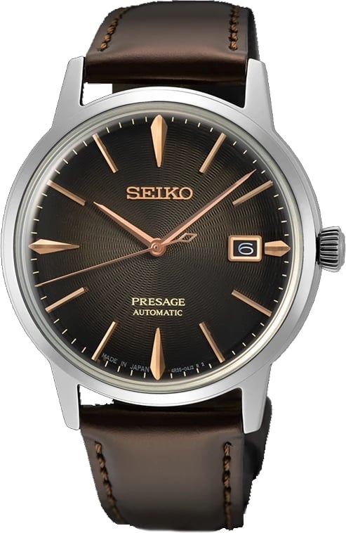 Orë dore SEIKO SRPJ17J1 për meshkuj, kafe