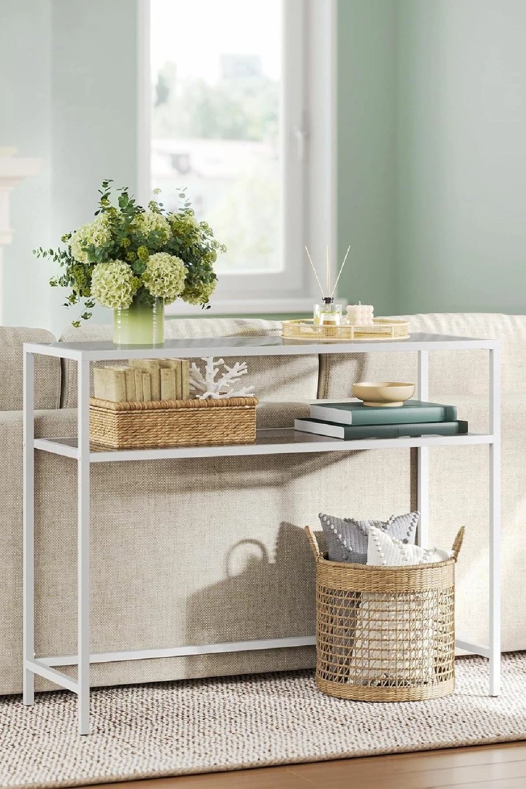 Komodë Skye Decor, e bardhë, xham i temperuar, 90x80x30cm