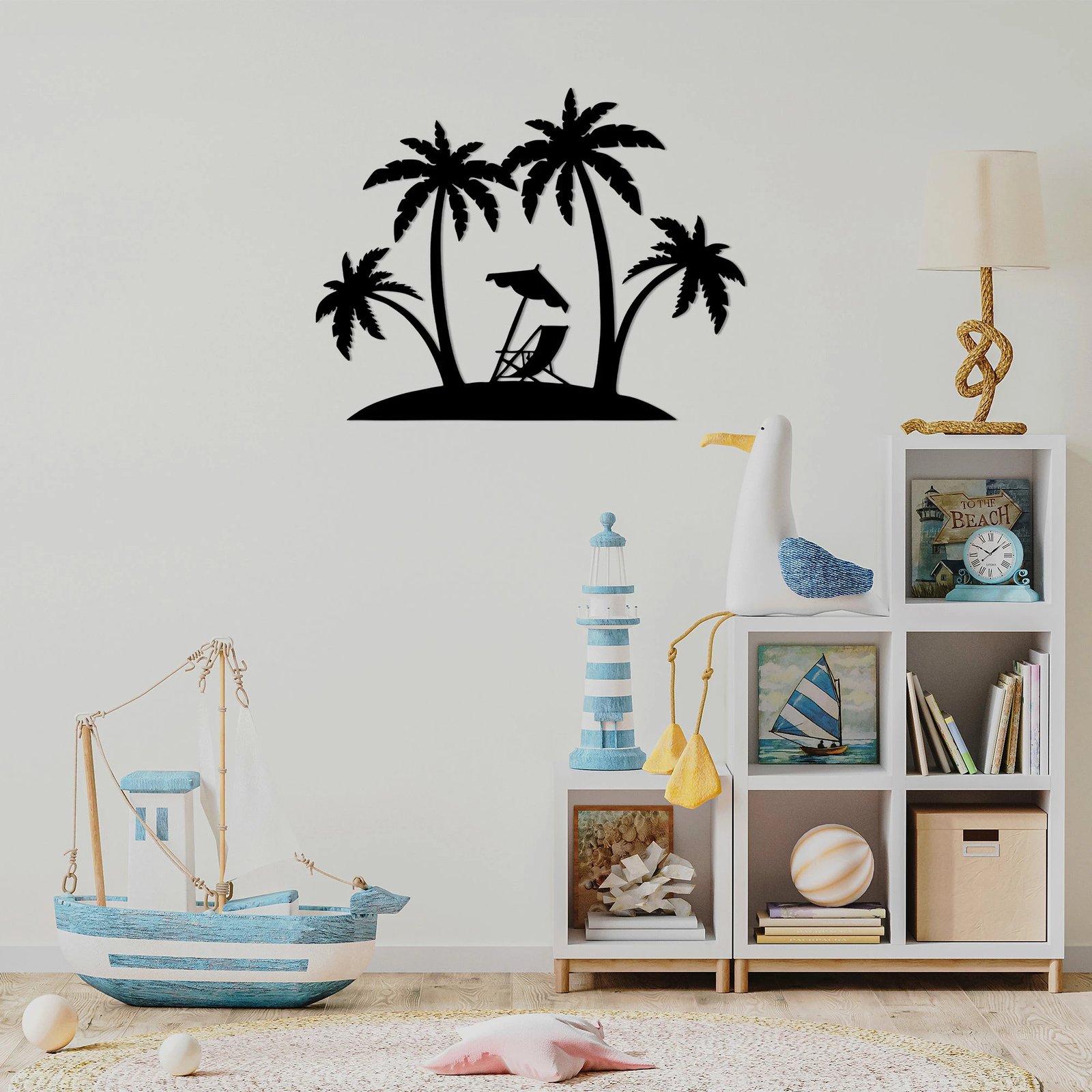 Aksesor dekorativ metalik për mur, palmë, Wallity, 70x54cm, i zi