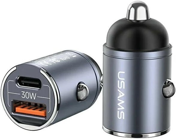 Karikues veture USAMS USA001368, 30W, 1xUSB + 1xUSB-C, Çelik