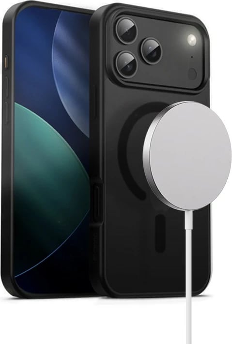 Mbështjellës CRONG Hybrid Frost MAG Cover për iPhone 17 Pro Max, MagSafe, 37 magnetë N52, polikarbonat, i zi