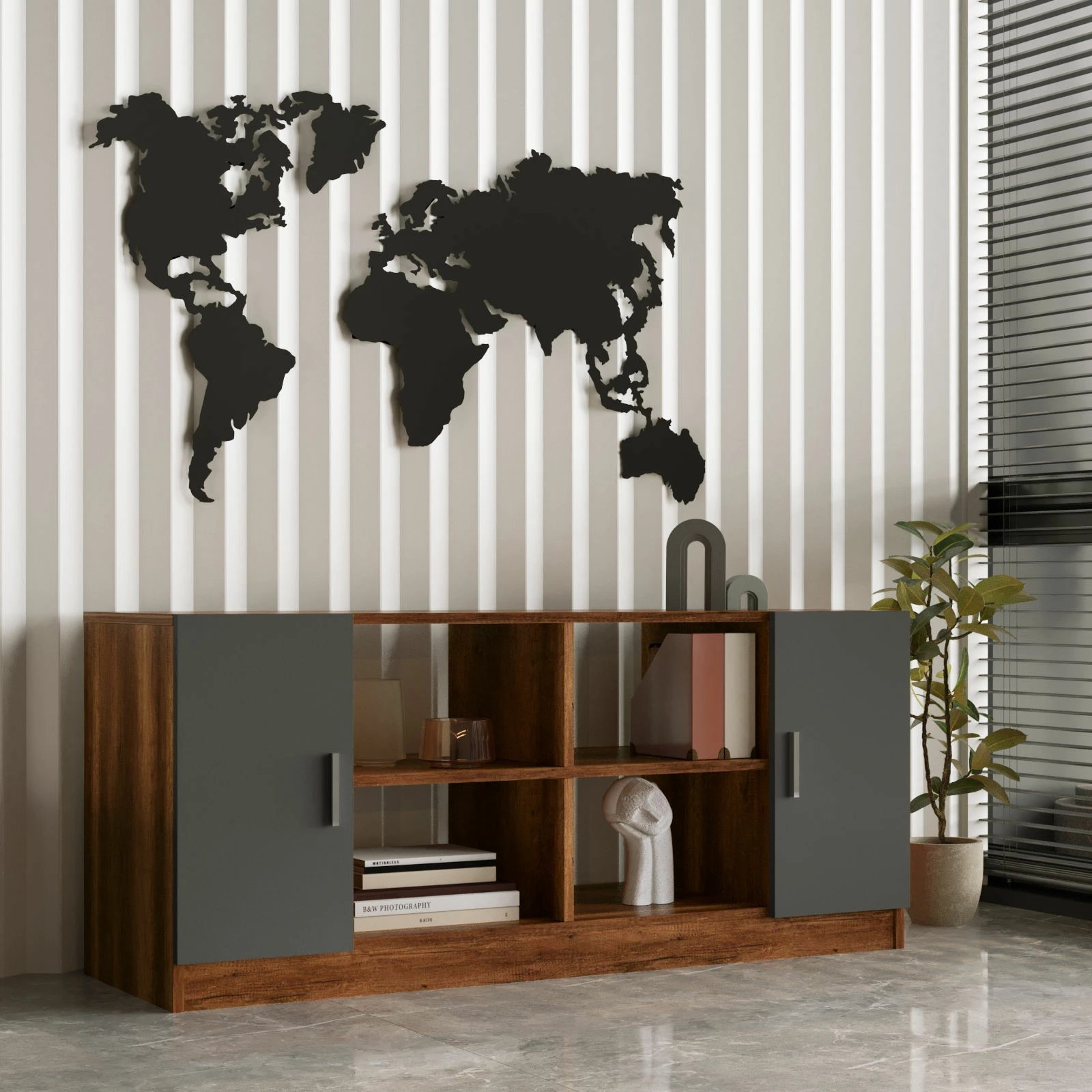 Dollap multifunksional, ngjyrë arr dhe antracit, Hanah Home, Vo6-Ba